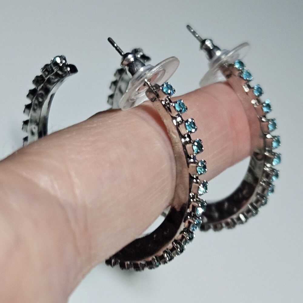 Simply Vera Vera Wang Silver Tone Blue Rhinestone Large Hoop Earrings New